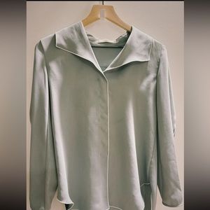 Babaton Aritzia Long Sleeve RENA Shirt Blouse Top White Piping